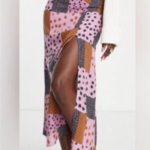 ASOS women’s patterned patchwork pink midi skirt size 8